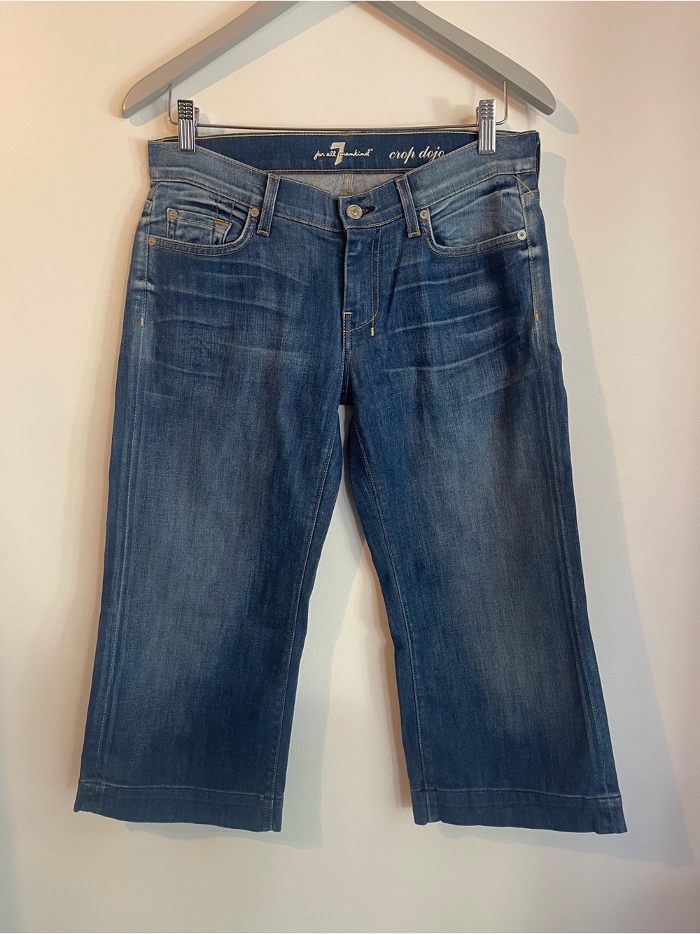 7 For All Mankind Crop Dojo Jeans Medium Wash Wide Leg Denim Size 29 Made in USA
